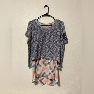 Layered Grey Knit Top with a Plaid Tank